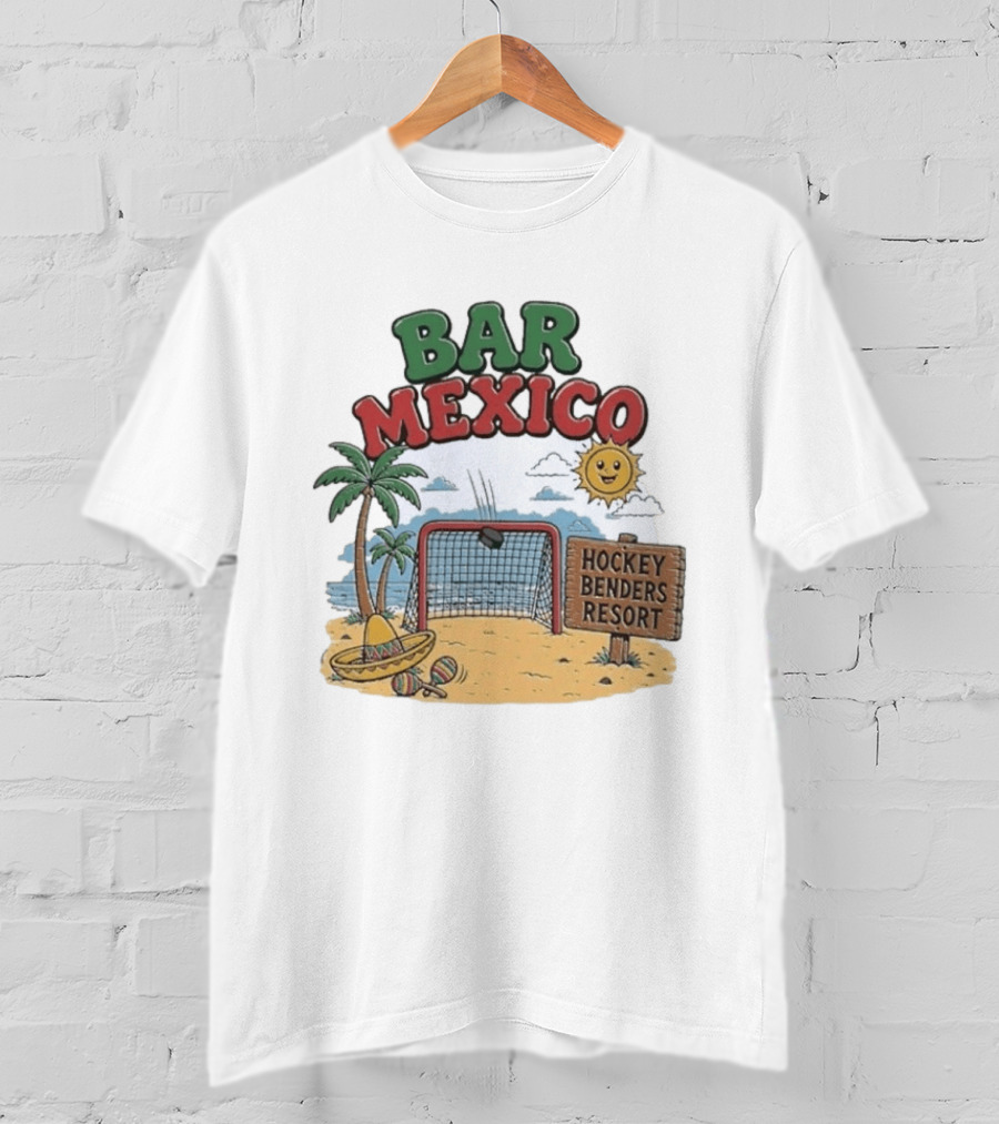 Bar Mexico Hockey Benders Resort Beach Fun With Palm Trees And Sombrero T-Shirt