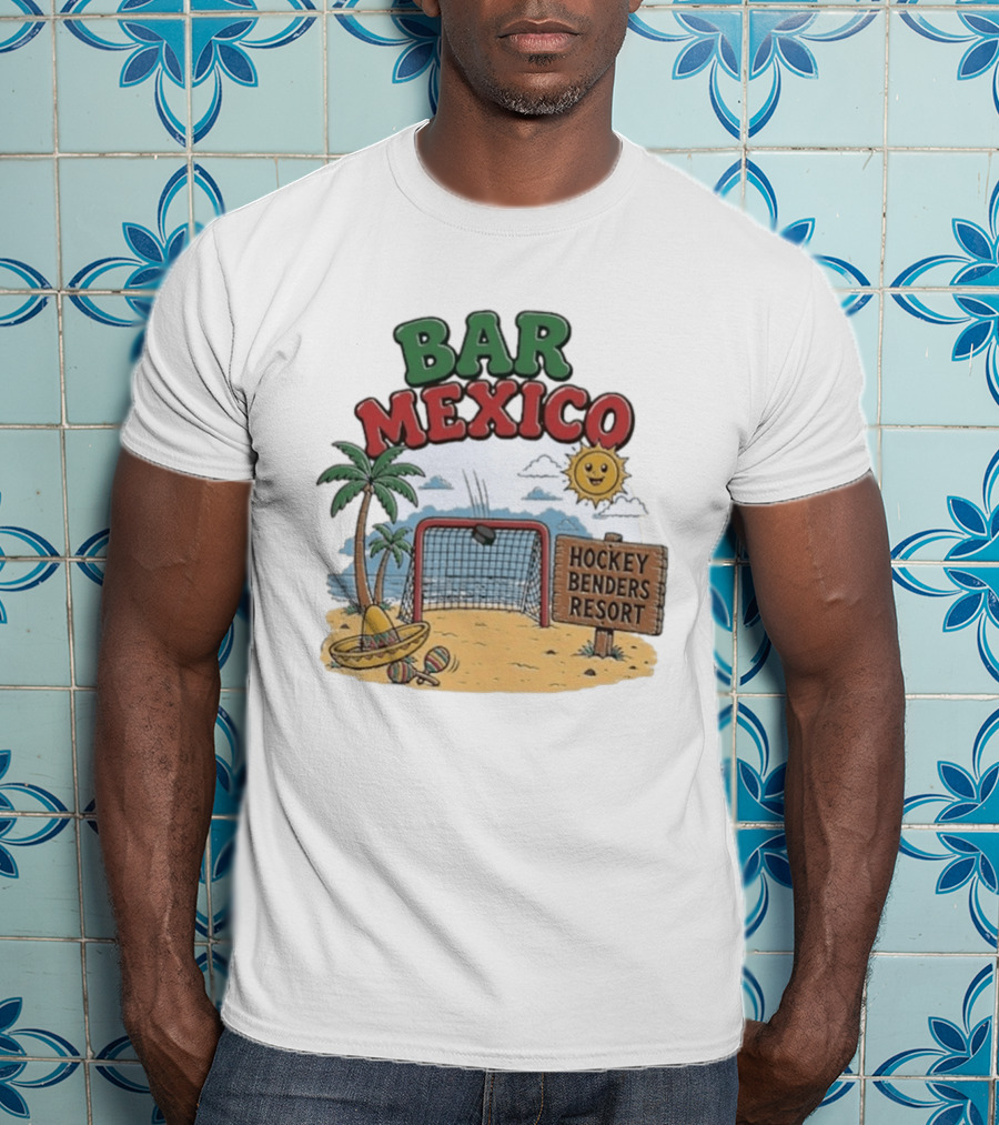 Bar Mexico Hockey Benders Resort Beach Fun With Palm Trees And Sombrero T-Shirt