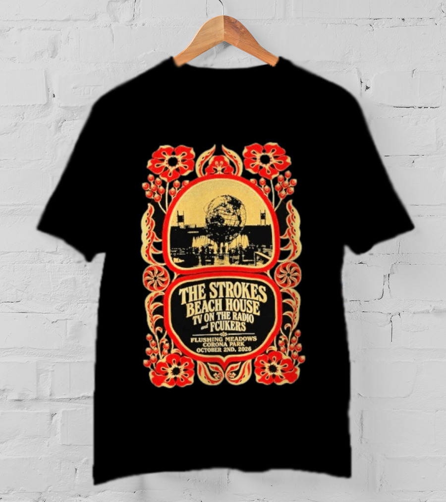 The Strokes Beach House TV On The Radio Fcukers Unisphere Flushing Meadows Corona Park October 2 2026 T-Shirt