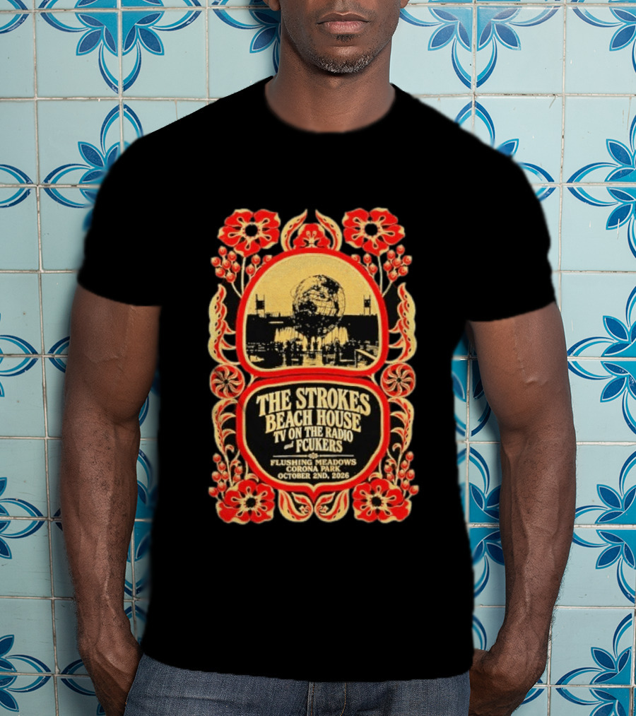 The Strokes Beach House TV On The Radio Fcukers Unisphere Flushing Meadows Corona Park October 2 2026 T-Shirt