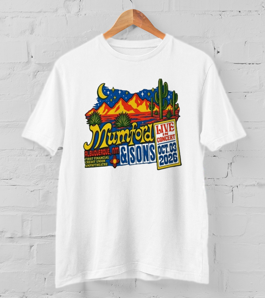 Mumford & Sons Albuquerque NM Live In Concert Oct 03 2026 First Financial Credit Union Amphitheatre T-Shirt
