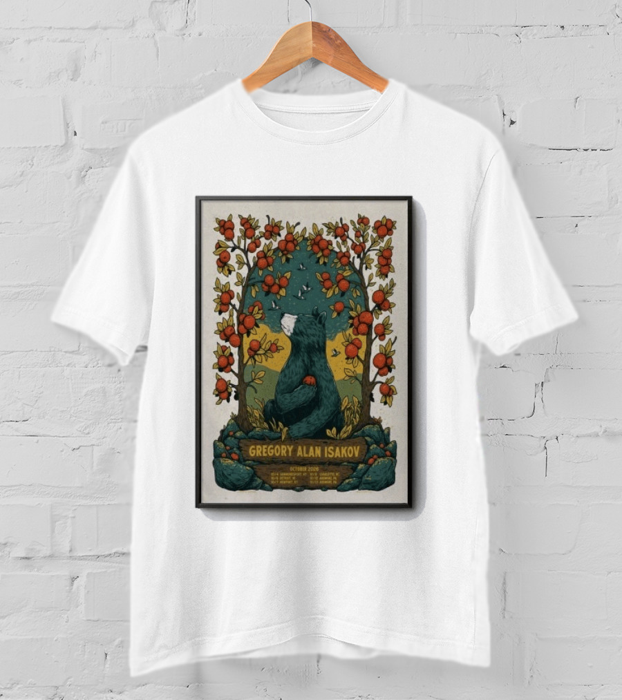 Gregory Alan Isakov October 2026 Show With Bear And Red Flowers T-Shirt