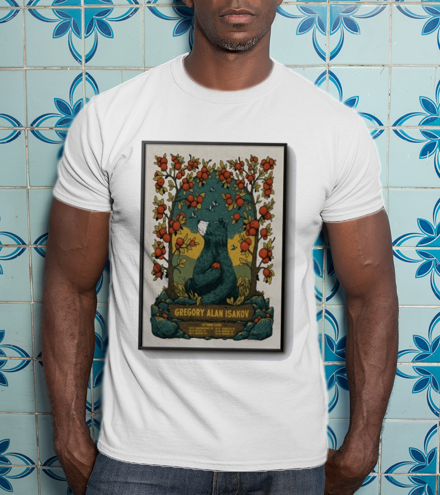 Gregory Alan Isakov October 2026 Show With Bear And Red Flowers T-Shirt