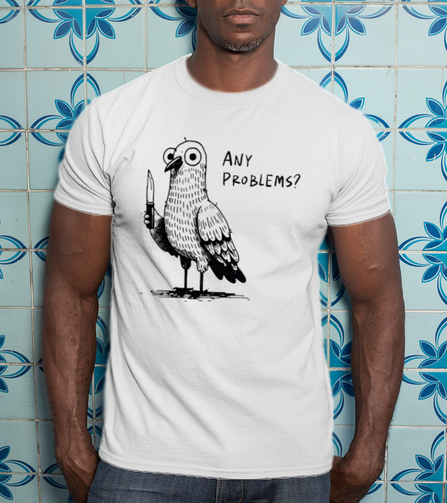 Pigeon With Knife Any Problems Retro Style Black Sketch T-Shirt