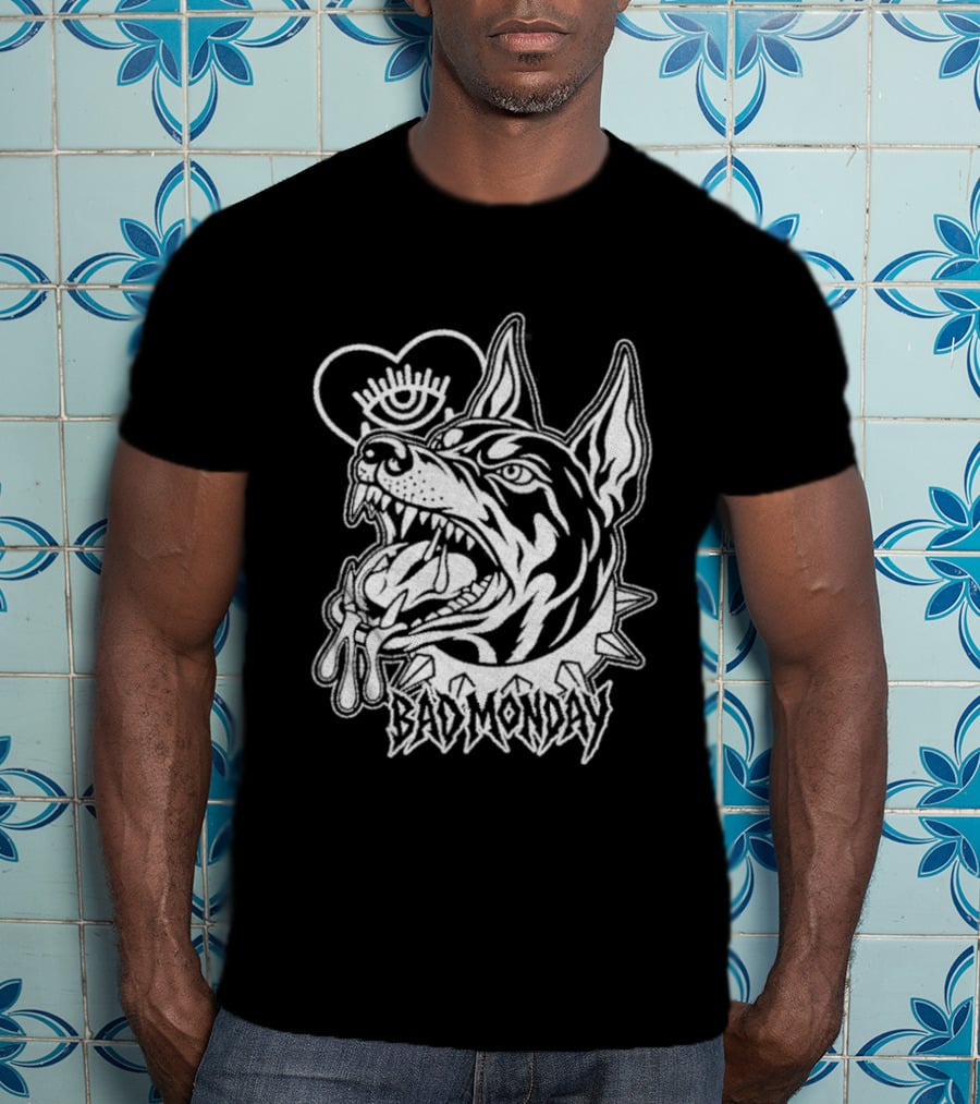 Bad Monday Bark Heavy Dog With Spiked Collar And Crown T-Shirt