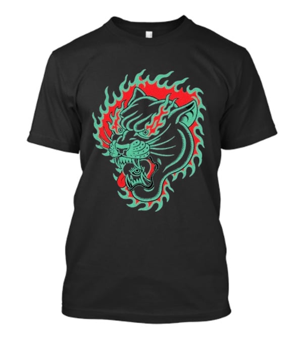 Bad Monday Panther Bite Heavy Flaming Green Red Panther T-Shirt
