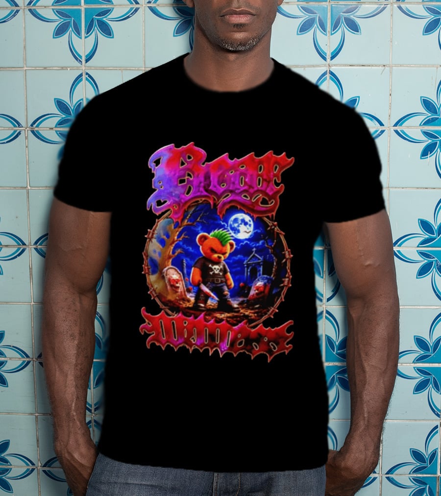 Bear Killers Punk Teddy Bear With Knife And Moonlit Graveyard Scene T-Shirt