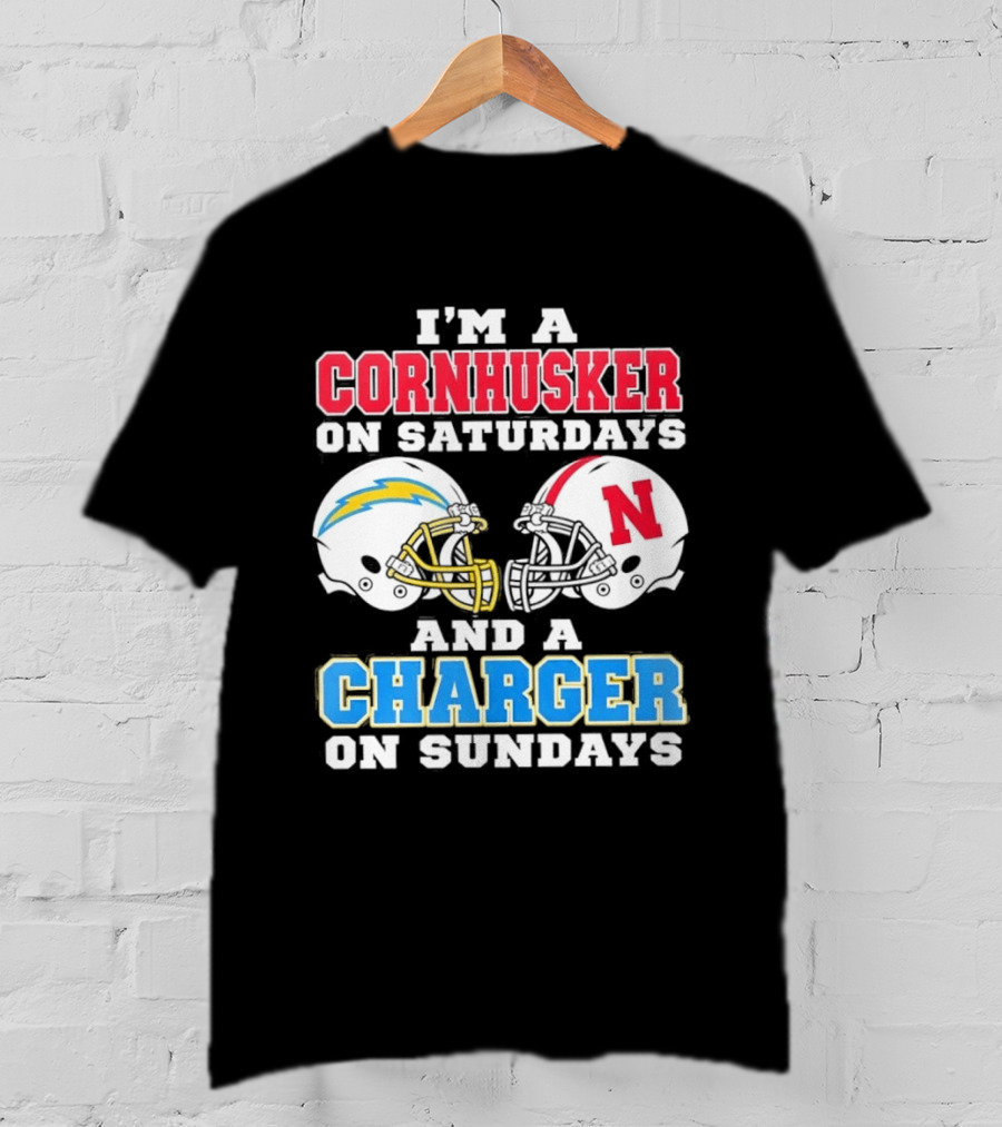 I'm A Cornhusker On Saturdays And A Charger On Sundays Football Fan Football Team Helmets T-Shirt