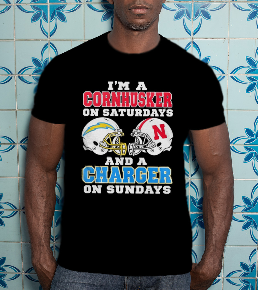I'm A Cornhusker On Saturdays And A Charger On Sundays Football Fan Football Team Helmets T-Shirt