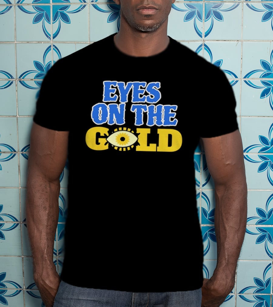 Eyes On The Gold Bold Eye Motif Yellow Blue T-Shirt