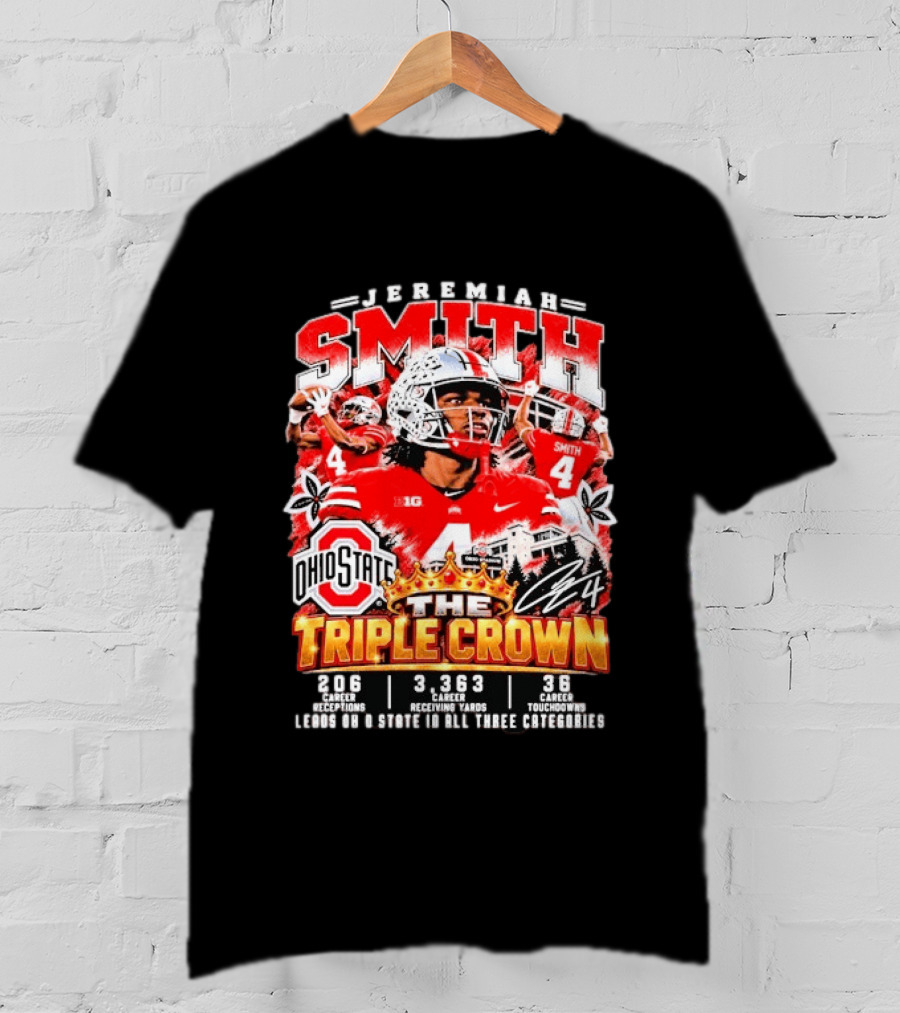 Jeremiah Smith Ohio State Buckeyes The Triple Crown 206 Receptions 3363 Yards 36 Touchdowns T-Shirt