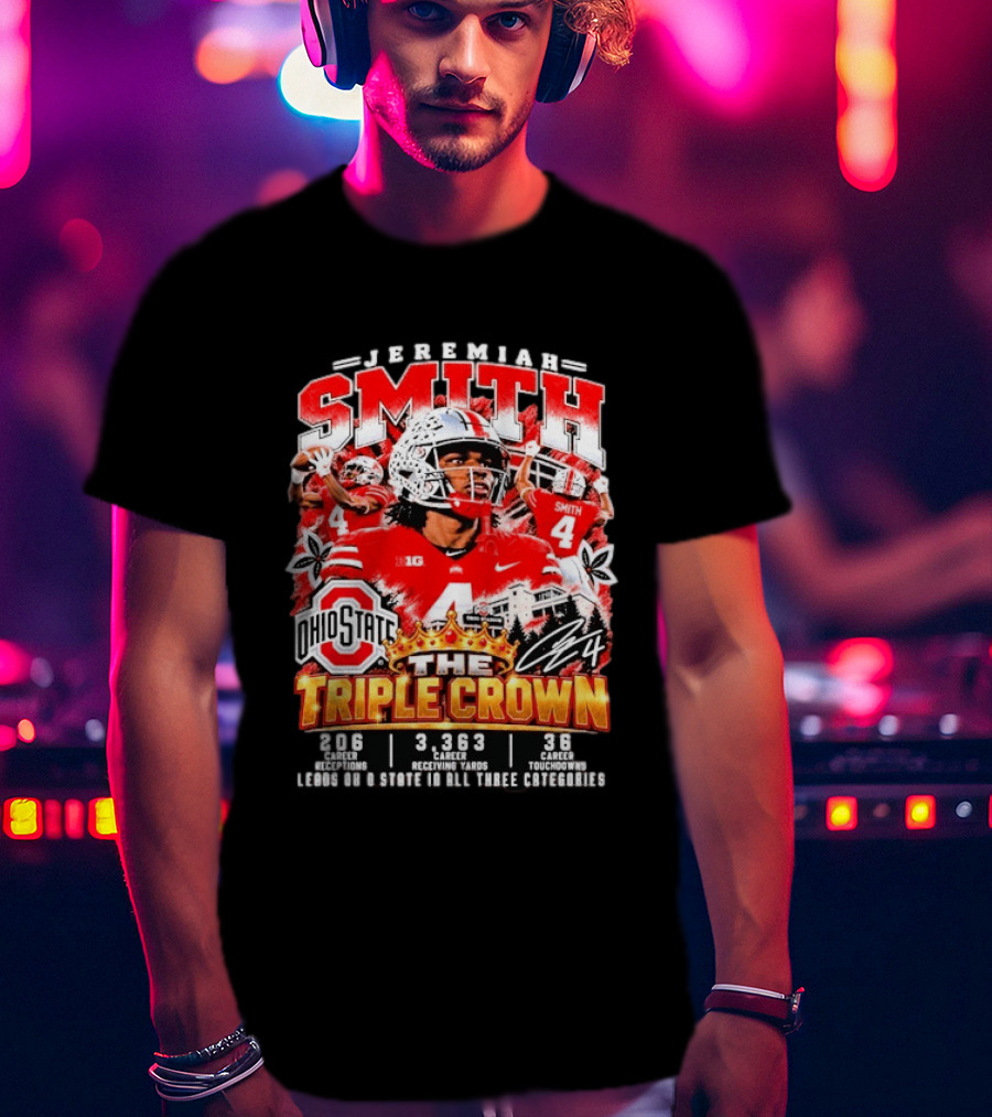 Jeremiah Smith Ohio State Buckeyes The Triple Crown 206 Receptions 3363 Yards 36 Touchdowns T-Shirt