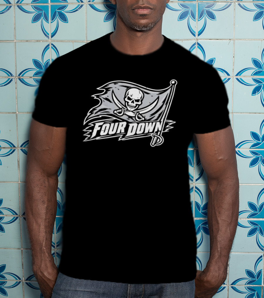 Tampa Bay Buccaneers Four Down Pirate Flag Skull Football T-Shirt