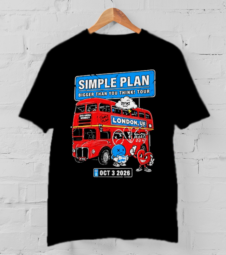 Simple Plan Bigger Than You Think Tour London UK Double Decker Oct 3 2026 T-Shirt