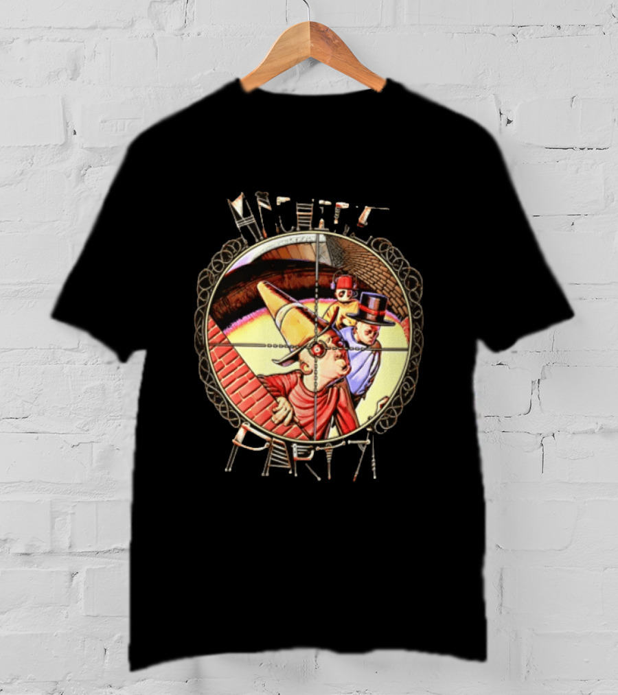 Machine Party Surreal Dark Fantasy Dystopian Vintage Cartoon Target Crosshair T-Shirt