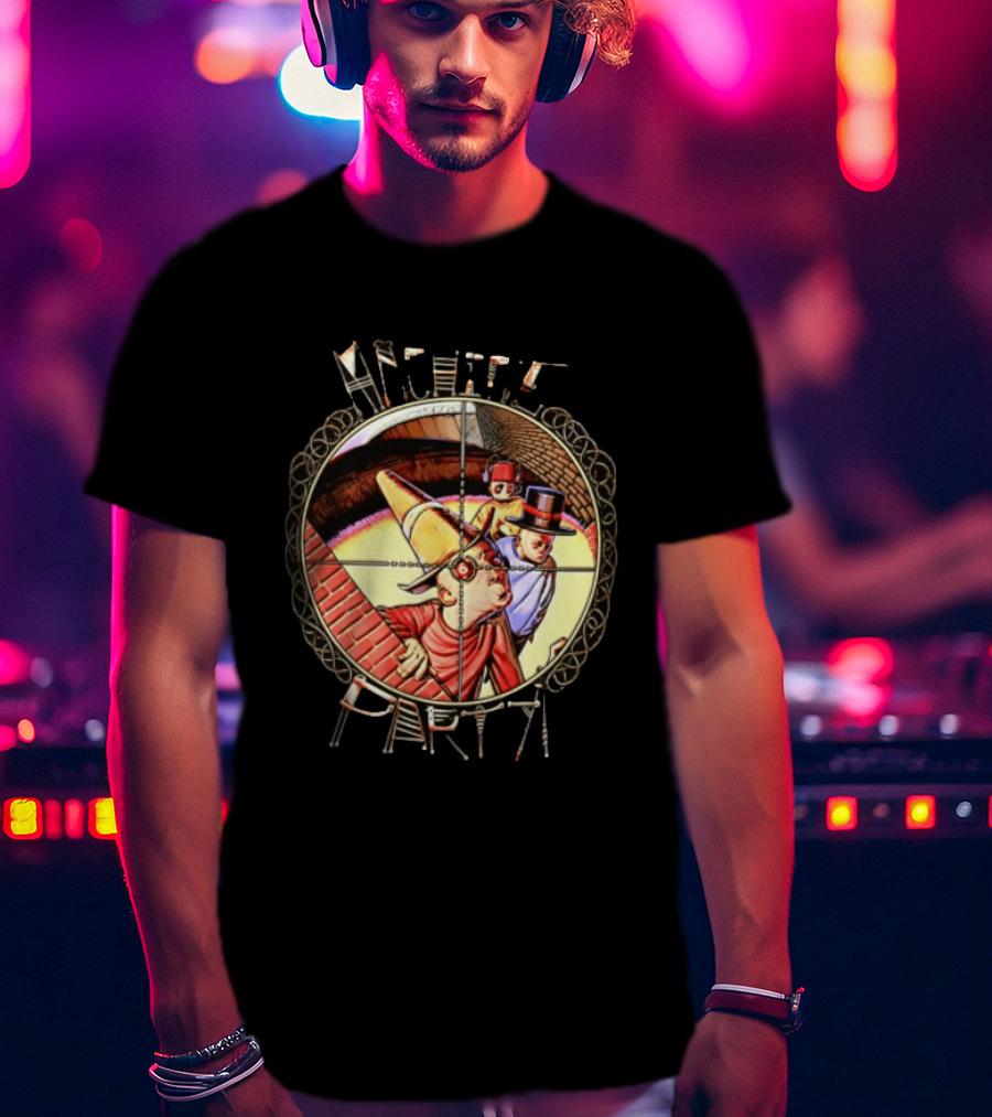 Machine Party Surreal Dark Fantasy Dystopian Vintage Cartoon Target Crosshair T-Shirt