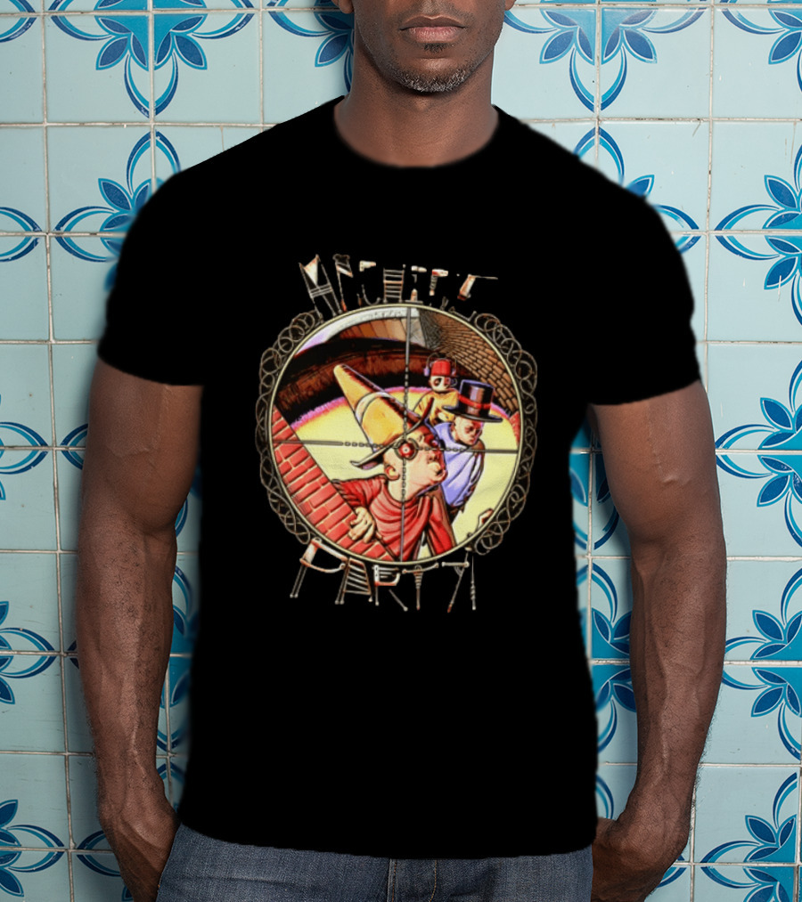 Machine Party Surreal Dark Fantasy Dystopian Vintage Cartoon Target Crosshair T-Shirt
