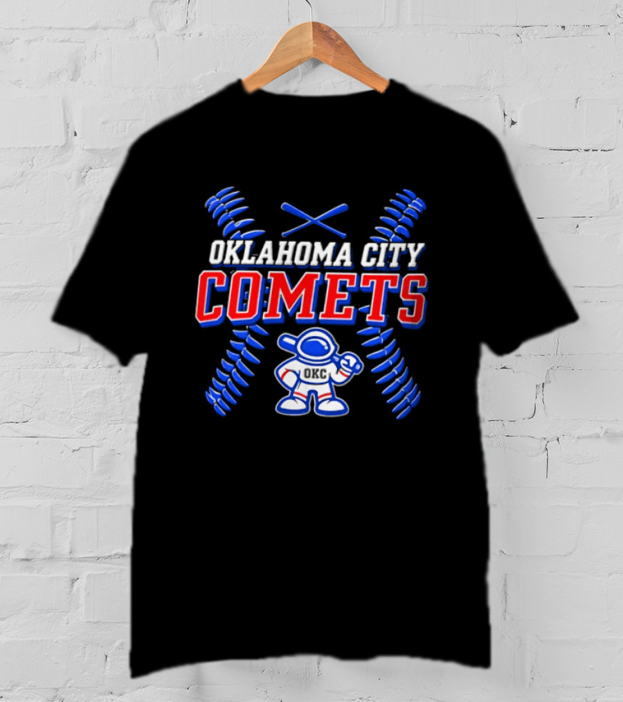 Oklahoma City Comets Baseball Team Mascot And Crossed Bats T-Shirt