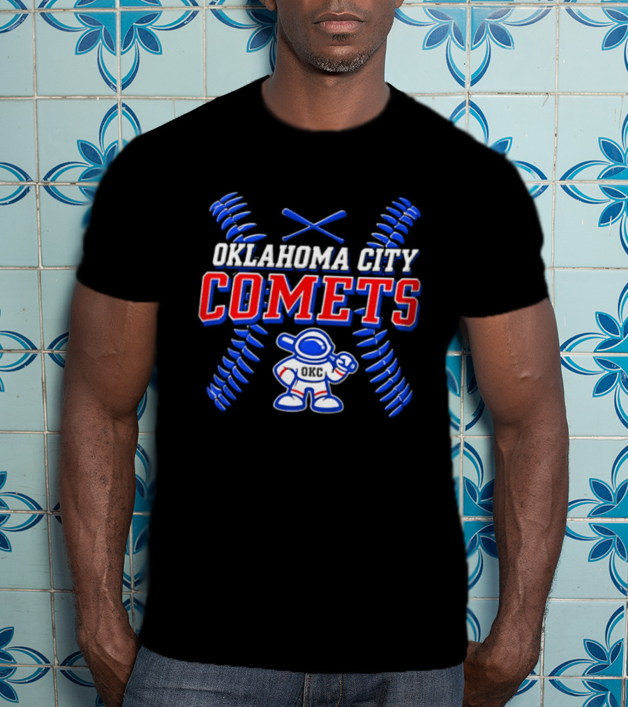 Oklahoma City Comets Baseball Team Mascot And Crossed Bats T-Shirt