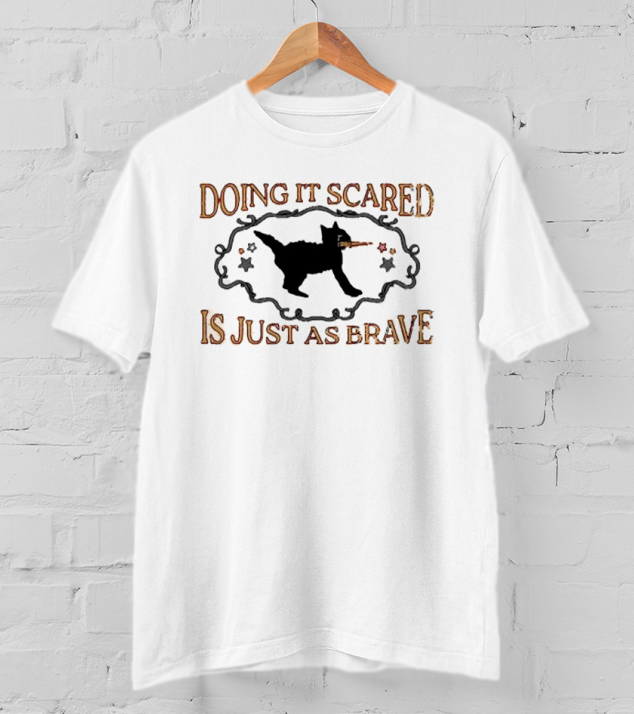 Doing It Scared Is Just As Brave Black Cat Stars Halloween T-Shirt