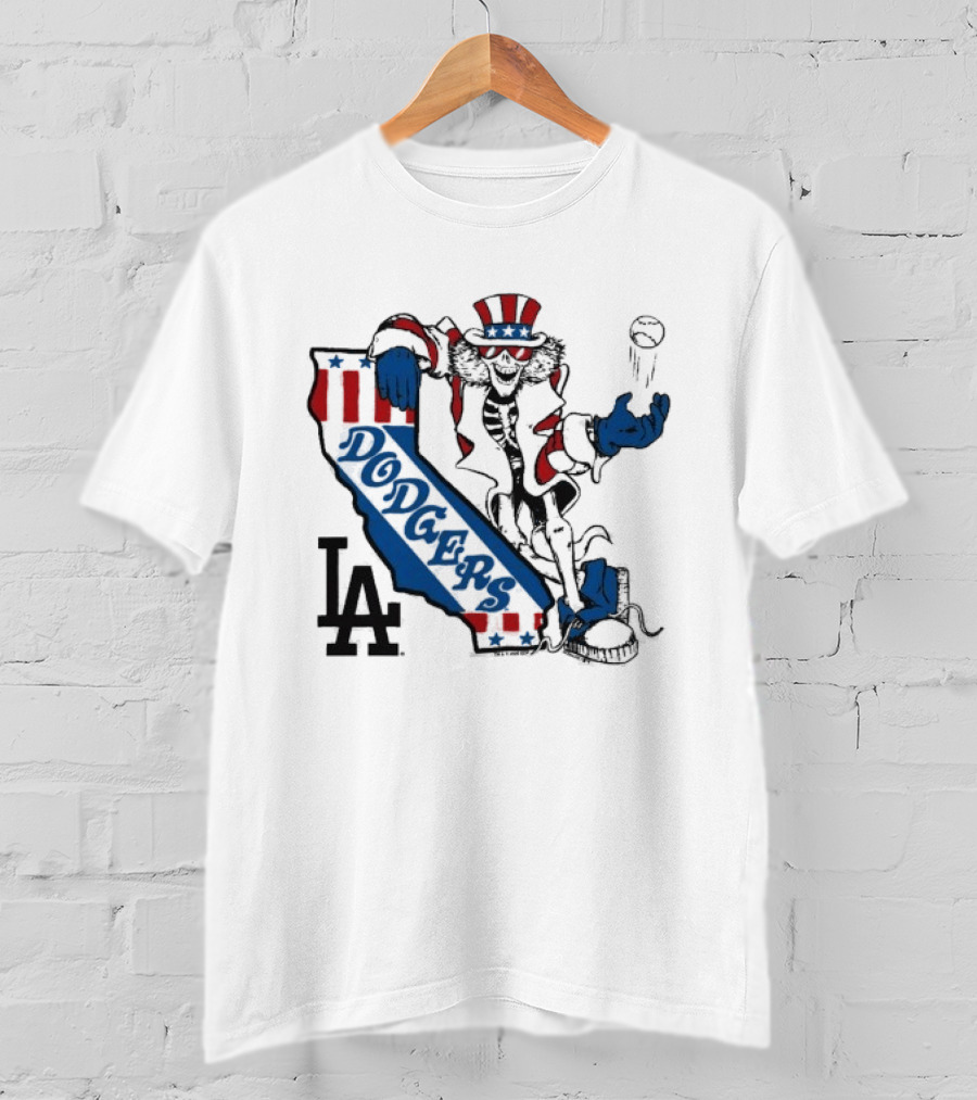 Grateful Dead Los Angeles Dodgers Skeleton Uncle Sam Baseball California LA T-Shirt