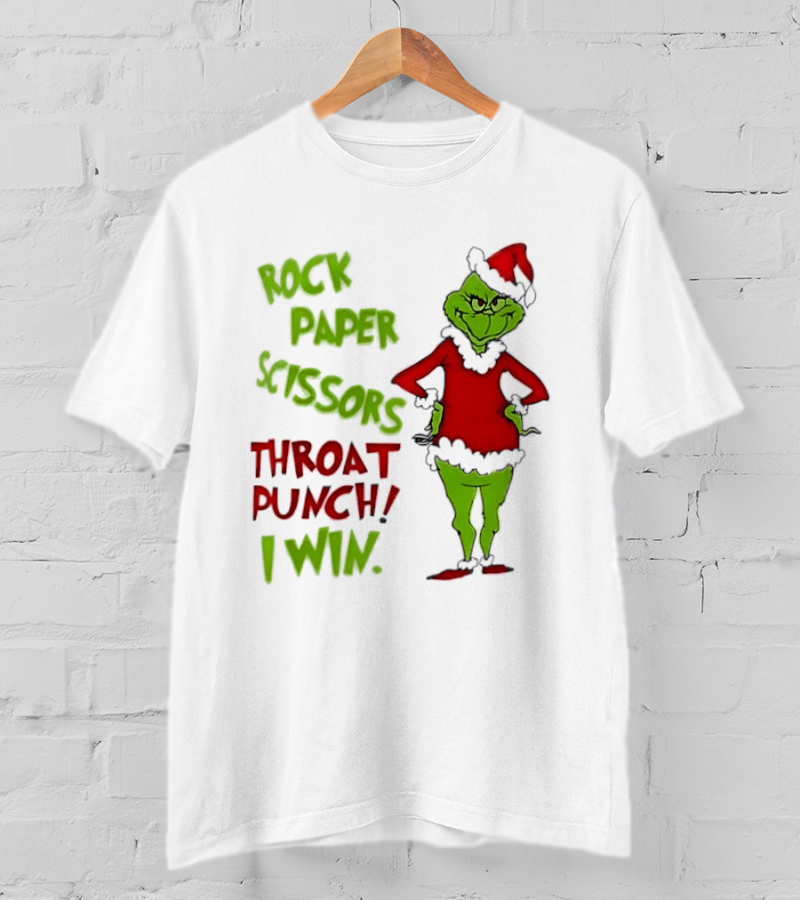 Grinch Rock Paper Scissors Throat Punch I Win Christmas 2026 T-Shirt