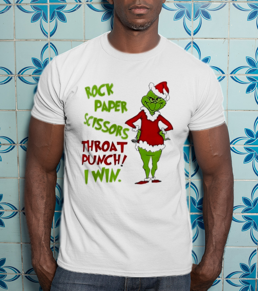 Grinch Rock Paper Scissors Throat Punch I Win Christmas 2026 T-Shirt