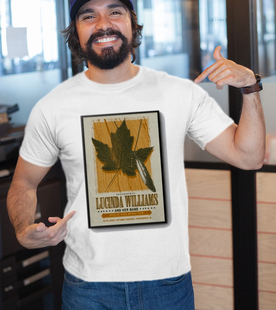 An Evening With Lucinda Williams And Her Band World's Gone Wrong Tour 10 7 2026 Uptown Theatre Providence RI Leaf And Feather T-Shirt