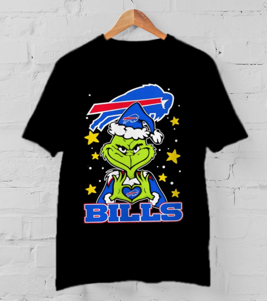 Grinch Heart Hands Christmas Buffalo Bills Football Holiday T-Shirt