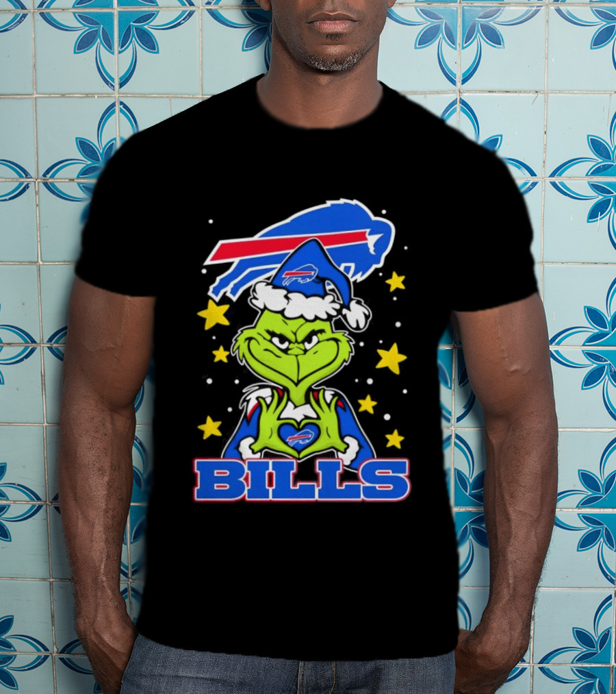 Grinch Heart Hands Christmas Buffalo Bills Football Holiday T-Shirt