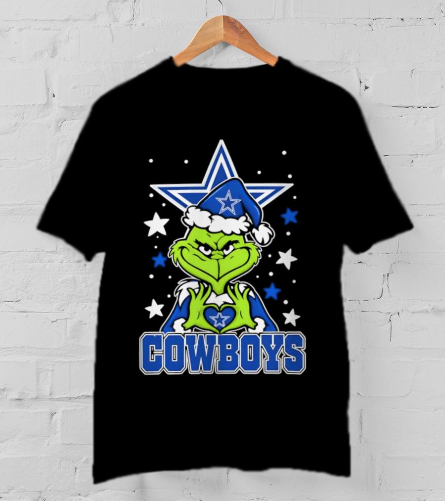 Grinch Hands Heart Love Dallas Cowboys Football Christmas T-Shirt