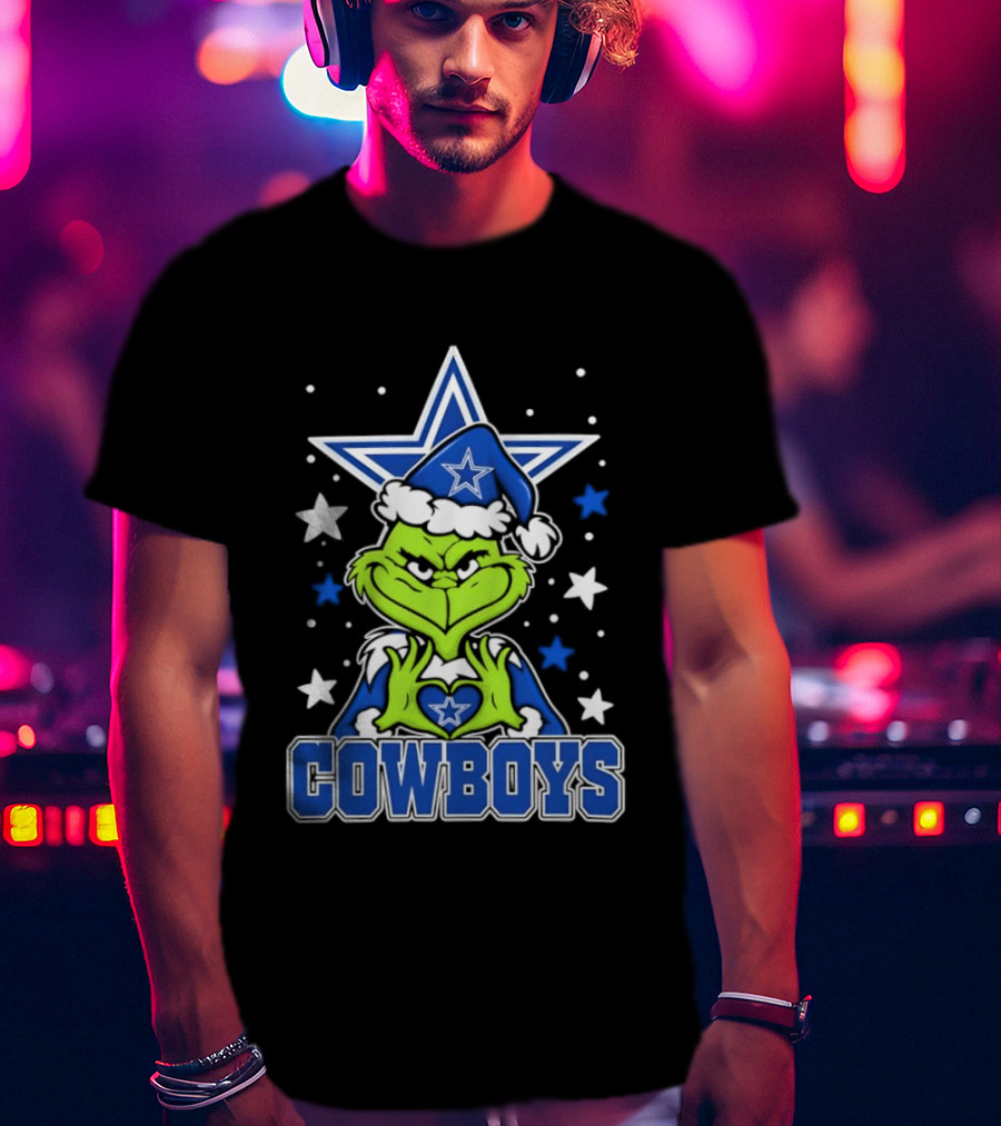 Grinch Hands Heart Love Dallas Cowboys Football Christmas T-Shirt
