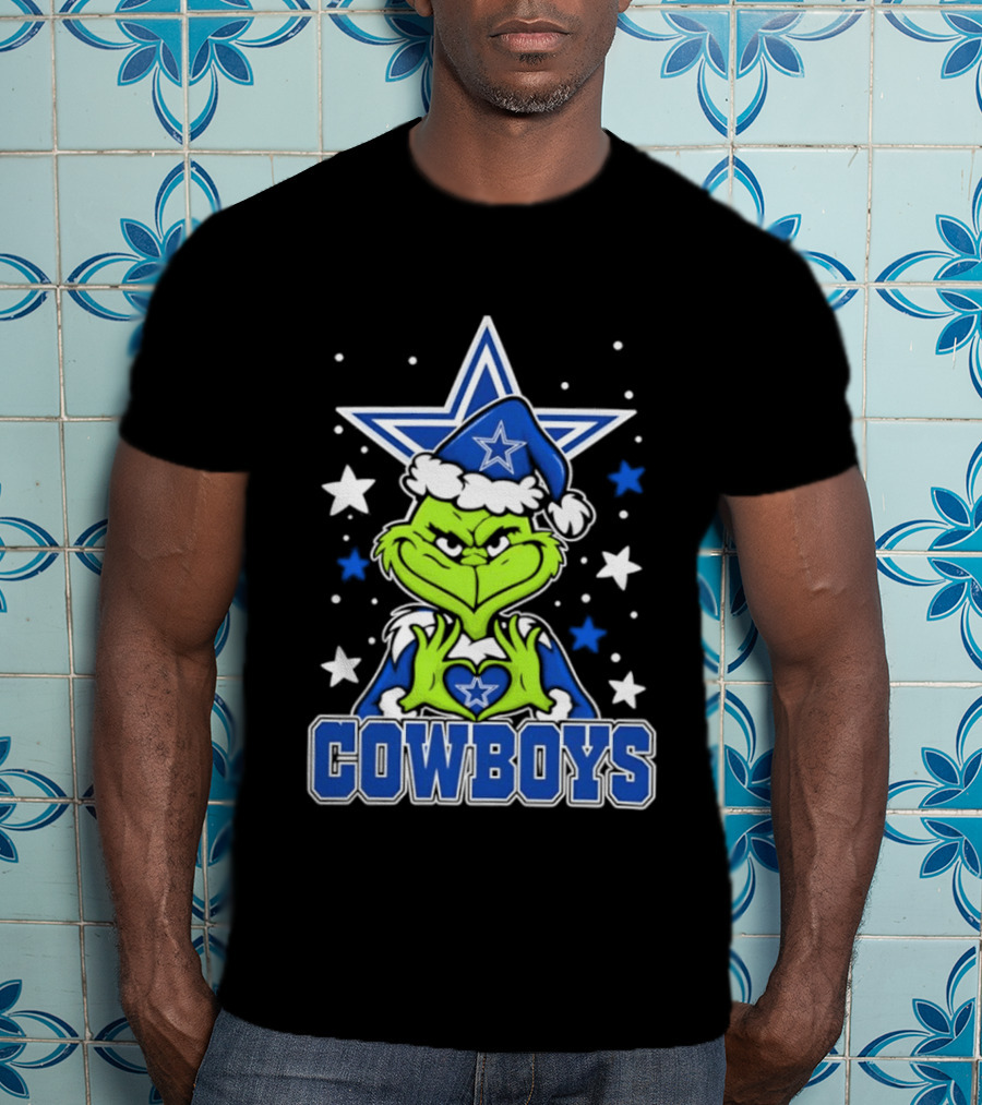 Grinch Hands Heart Love Dallas Cowboys Football Christmas T-Shirt