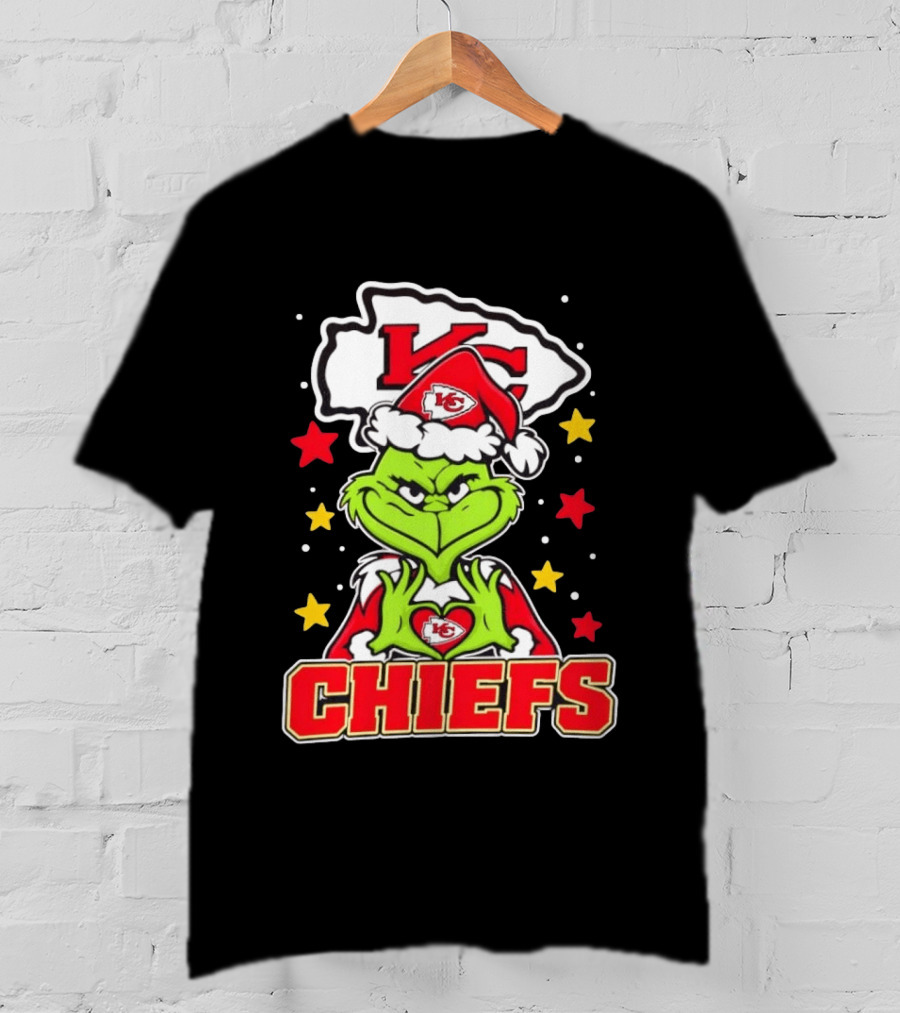 Grinch Heart Love Kansas City Chiefs Christmas Football T-Shirt