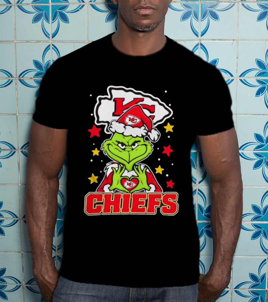 Grinch Heart Love Kansas City Chiefs Christmas Football T-Shirt