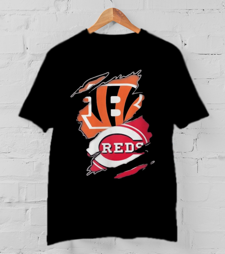 Cincinnati Bengals Reds Distressed Logo Sports Fusion T-Shirt