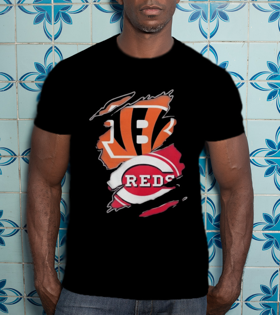 Cincinnati Bengals Reds Distressed Logo Sports Fusion T-Shirt