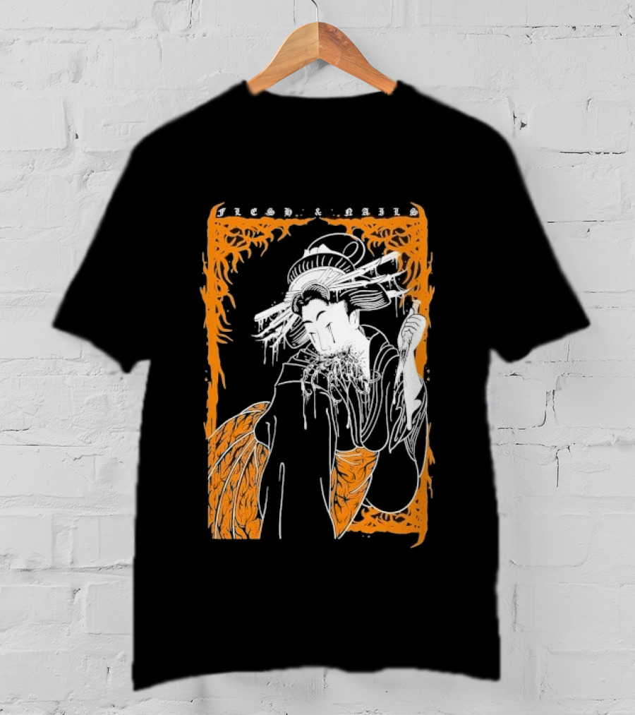 Distant Flesh And Falls Geisha Vintage Oriental Motif T-Shirt