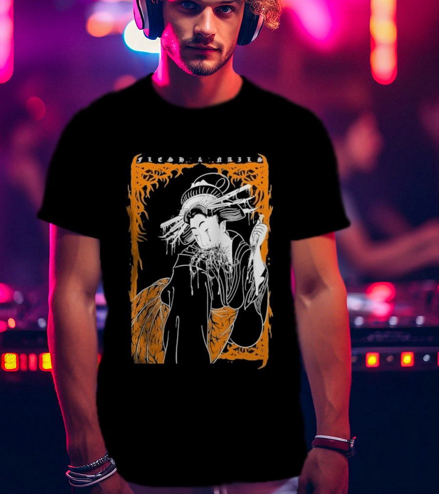 Distant Flesh And Falls Geisha Vintage Oriental Motif T-Shirt