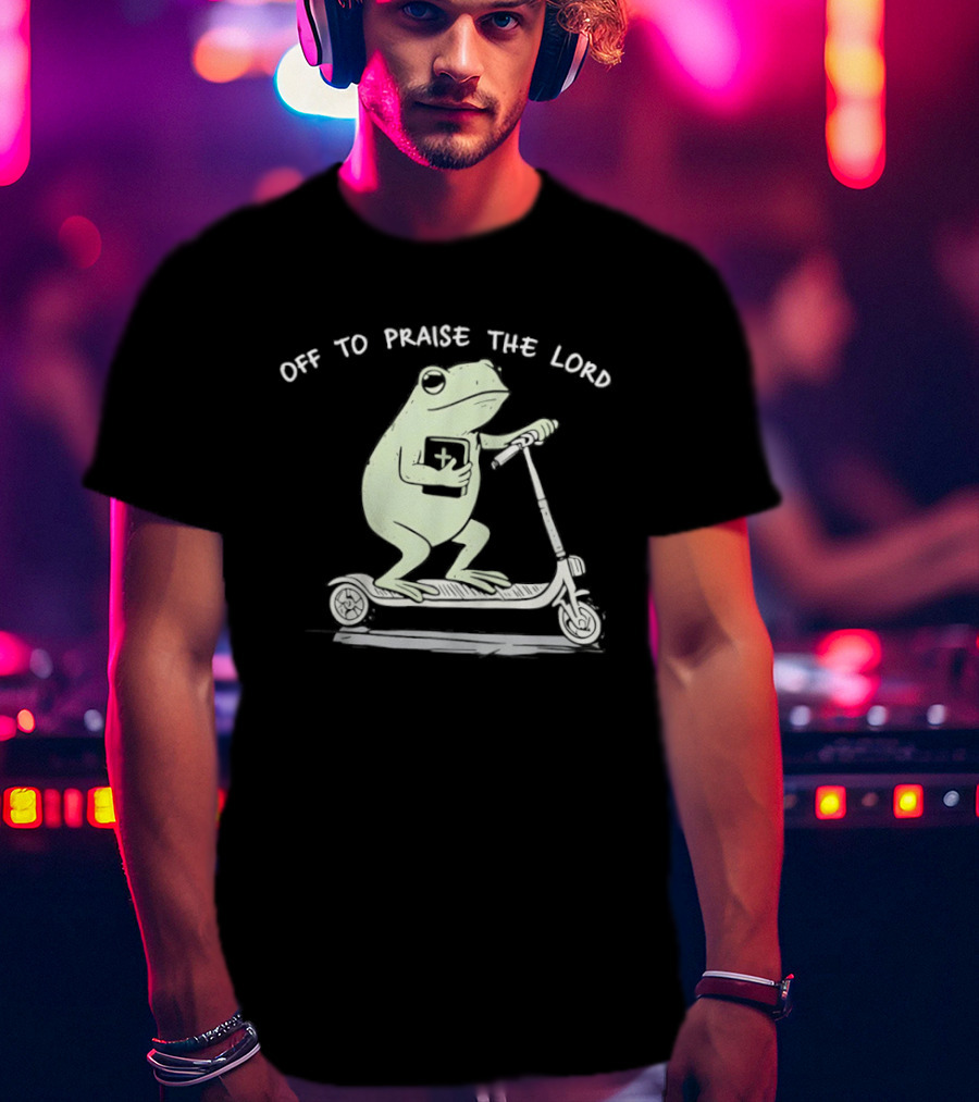 Off To Praise The Lord Frog On Scooter T-Shirt