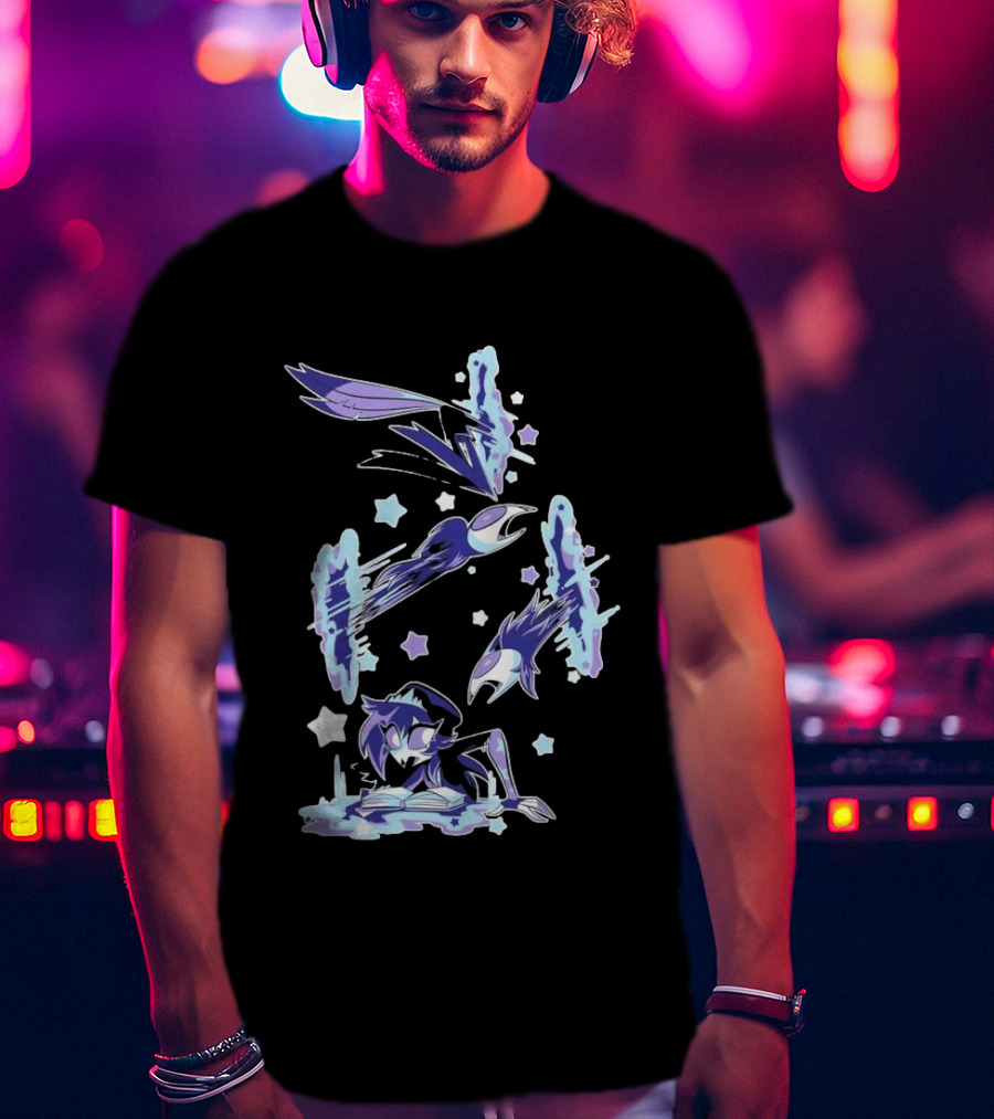 Shark Robot Octavia Portal Animated Illustration With Stars And Blue Avian T-Shirt