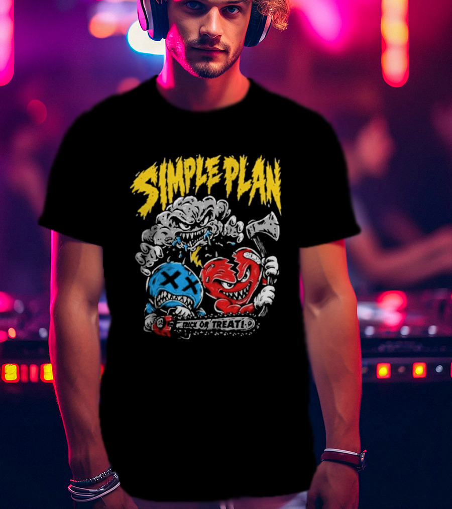 Simple Plan Halloween Trick Or Treat Monsters Axes T-Shirt