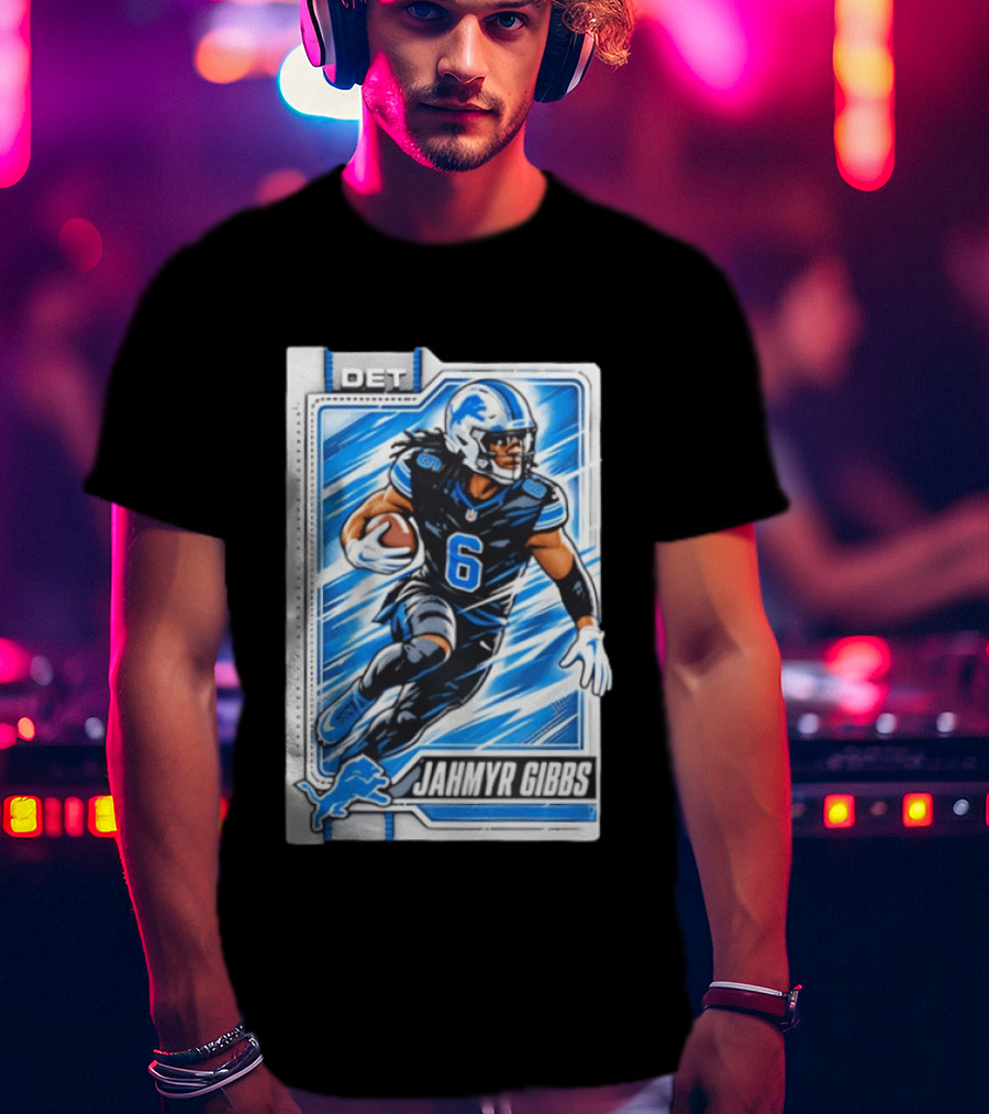 Jahmyr Gibbs DET 6 Football Card Detroit Lions T-Shirt