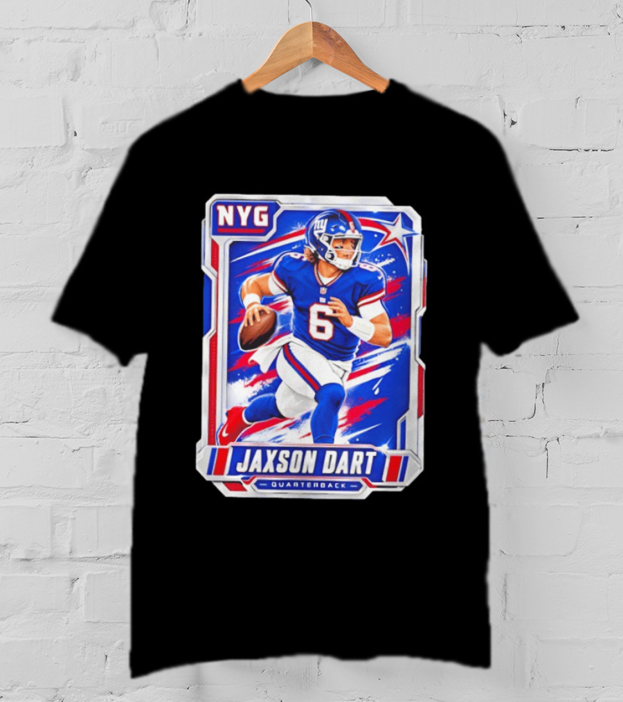 NYG Jaxson Dart 2026 Trading Card Blue Jersey Quarterback T-Shirt