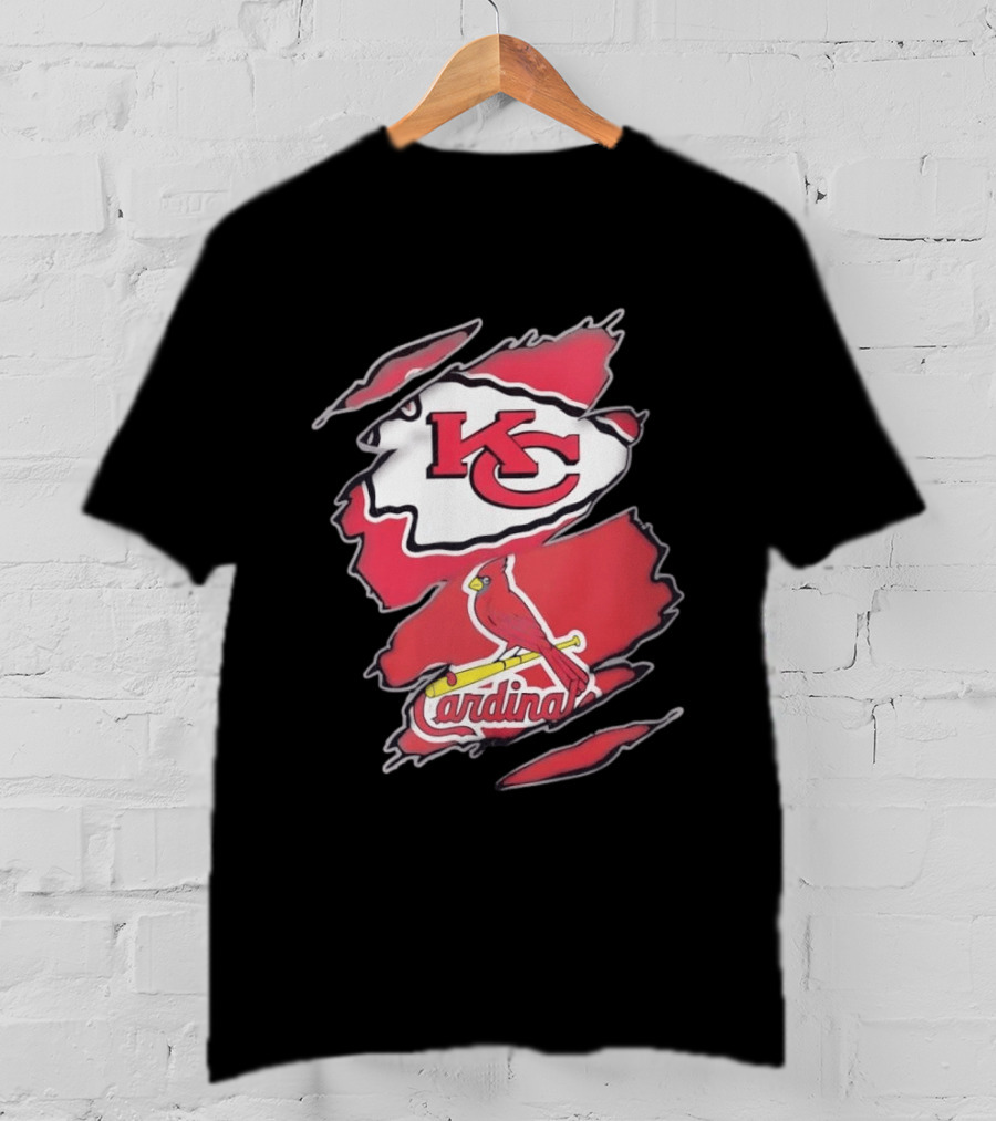 Kansas City Chiefs St Louis Cardinals Torn Fabric Logo Chiefs Cardinals Fan T-Shirt