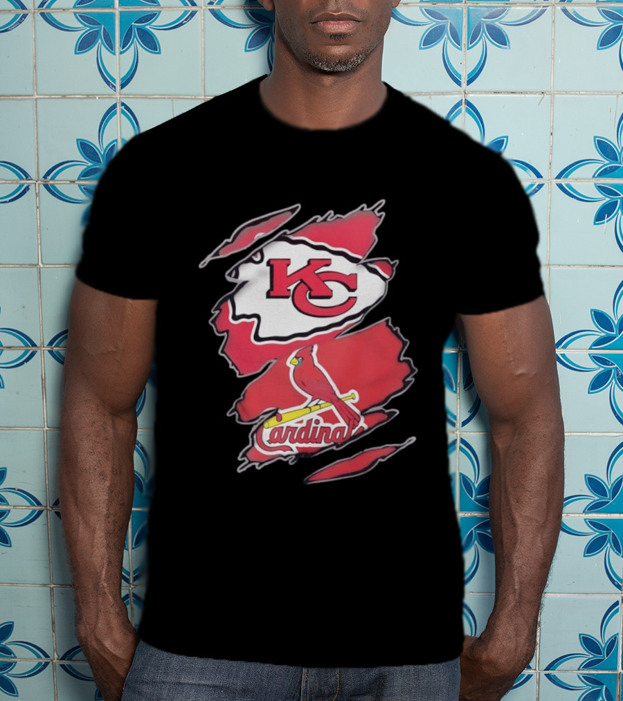 Kansas City Chiefs St Louis Cardinals Torn Fabric Logo Chiefs Cardinals Fan T-Shirt