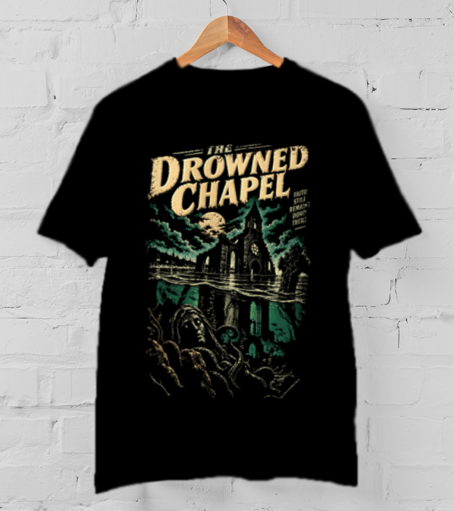 The Drowned Chapel Gothic Cathedral Moonlit Scene T-Shirt