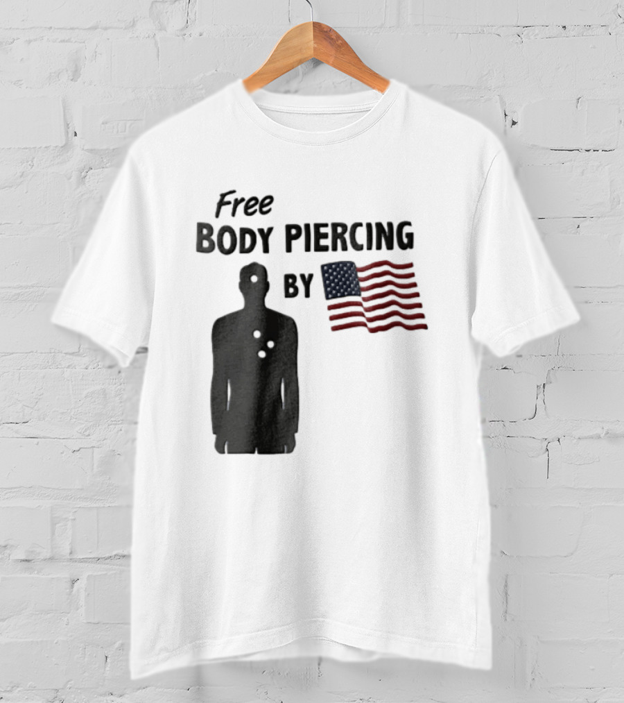 Free Body Piercing By Bullet Holes USA Flag T-Shirt