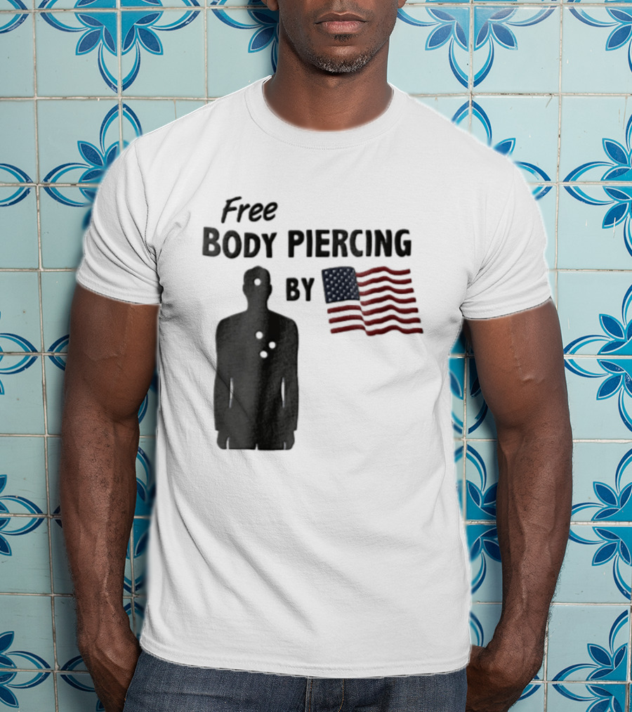 Free Body Piercing By Bullet Holes USA Flag T-Shirt