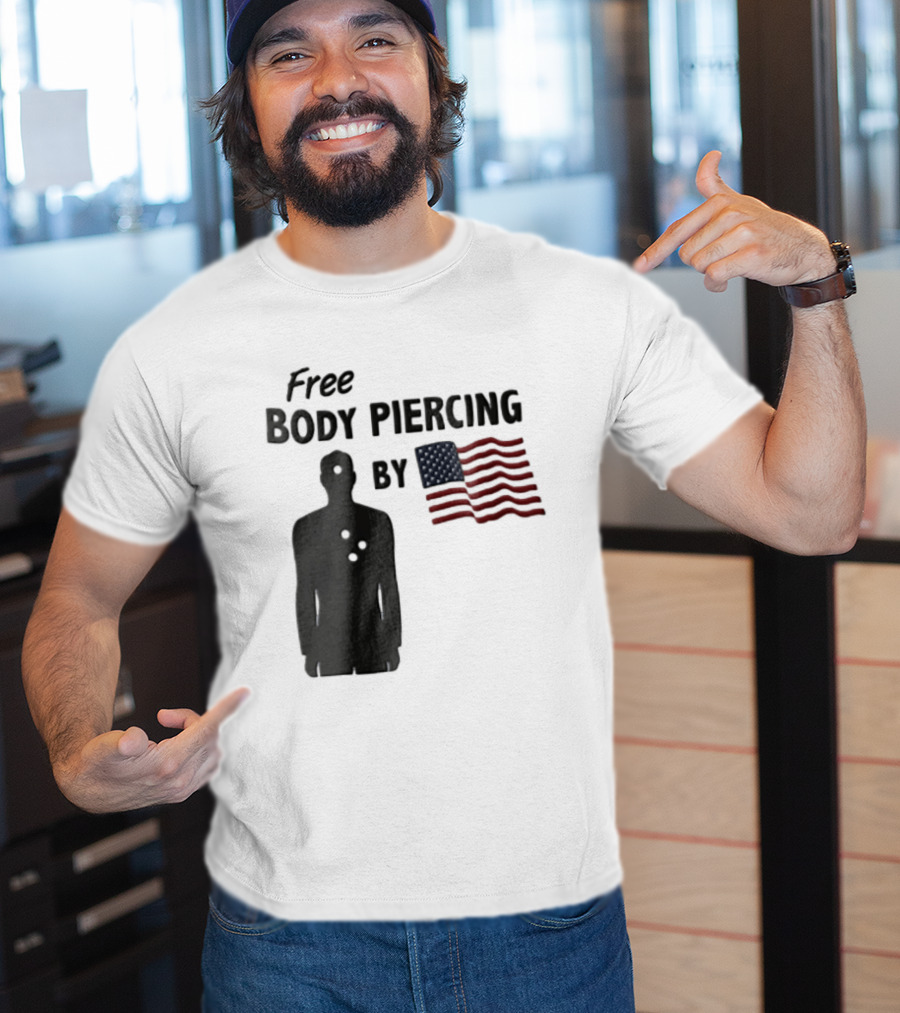 Free Body Piercing By Bullet Holes USA Flag T-Shirt